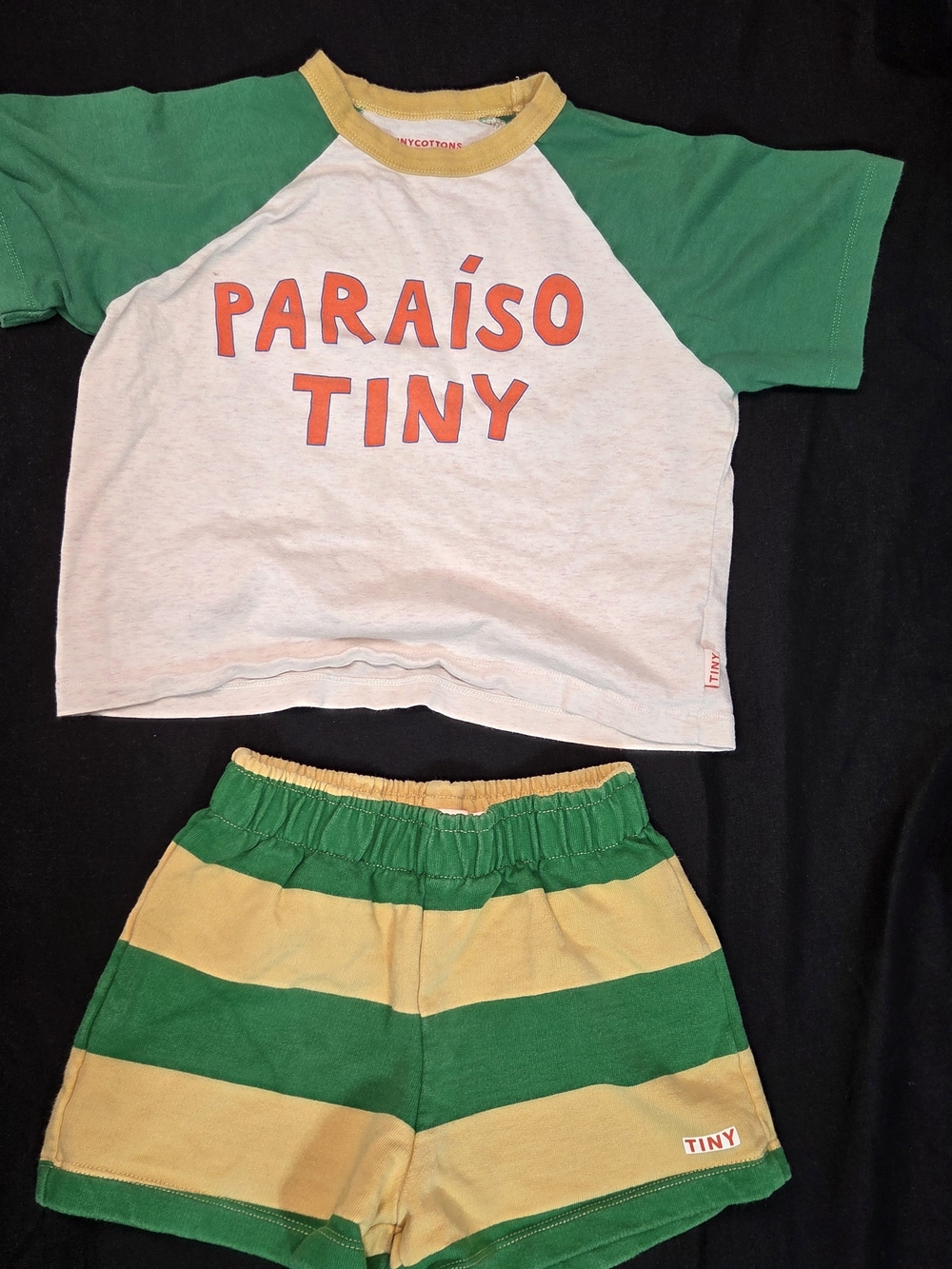 "Paraíso Tiny" Green & Yellow Kids Tee and Shorts Set